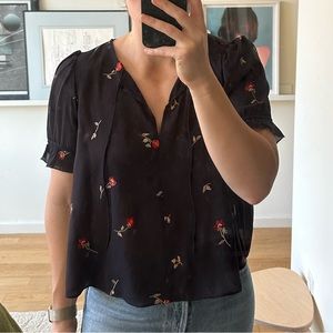 Madewell embroidered floral silk blouse